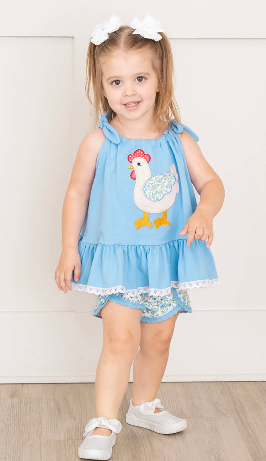 Girls Blue Floral Chicken Tank Top & Short ser