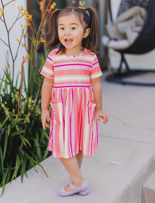 Tickled Teal Peach Striped Dress with Pockets