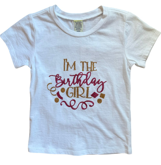 I'm The Birthday Girl Pink & Gold Glitter Tee
