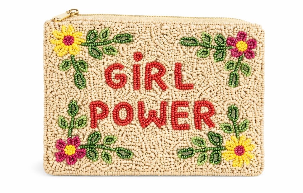 Floral Girl Power Beaded Coin Purse
