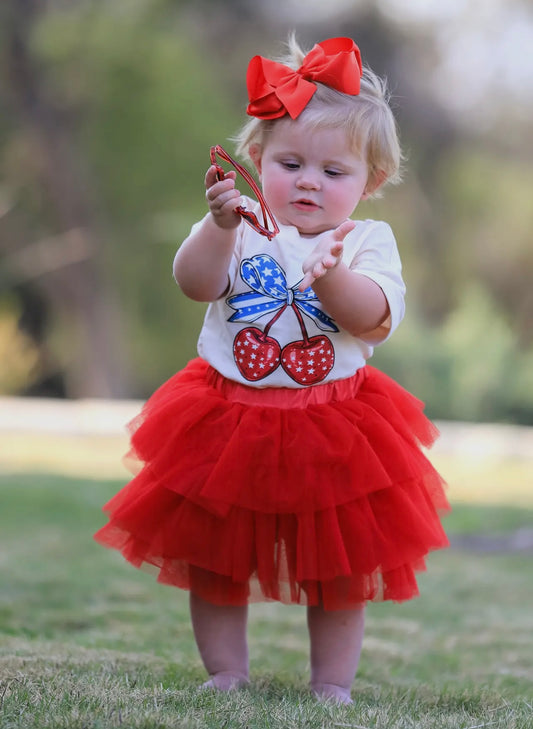 Fourth Of July Cherry Print Tulle Set