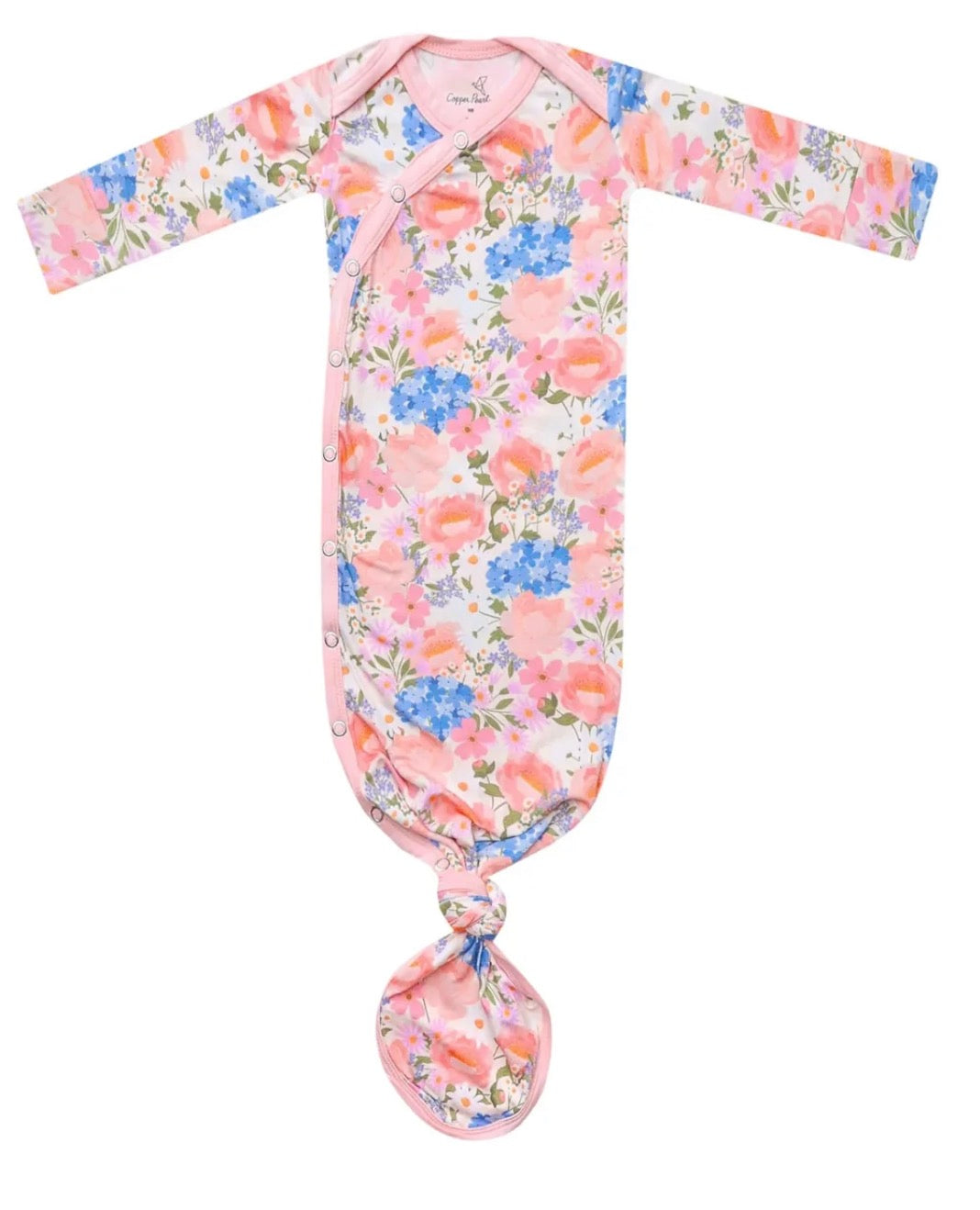 Baby Faulk Registry Copper Pearl "Penelope" Newborn Knotted Gown