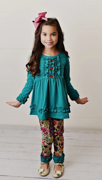 Adorable Sweetness Teal Plum Floral 2-Piece Set