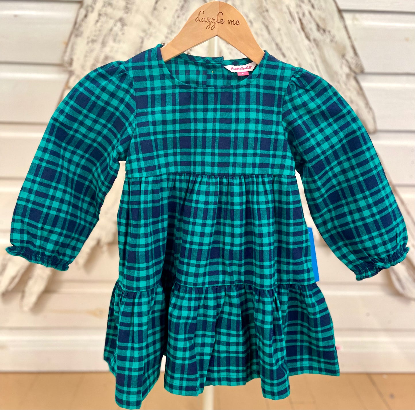 Hayden Plaid Woven LS Tiered Twirl Dress