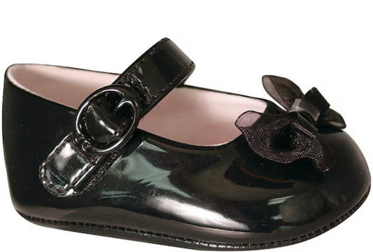 Baby Deer Black Shoes with Organza Bow