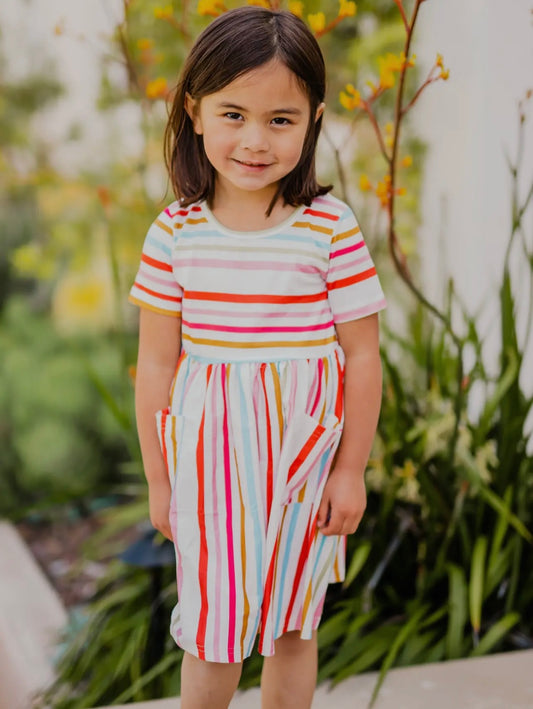 Tickled Teal Carnival Striped Dress with Pockets