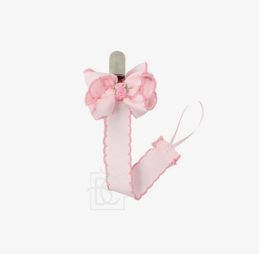 Caroline June Harville Registry Beyond Creations Crochet Edge Pacifier Clip /w Flower Bow