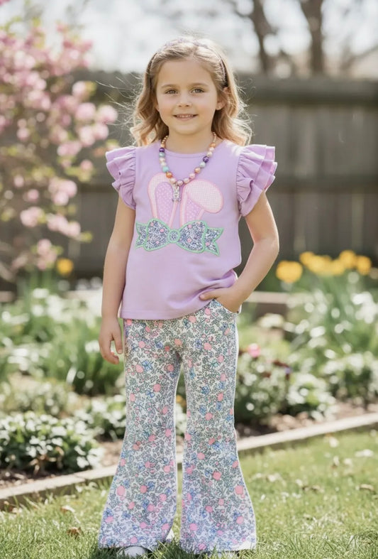 Easter Bunny Purple & Floral Bell Bottom Set