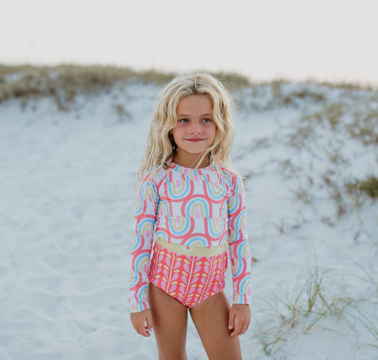 Oopsie Daisy Kids Coral Rainbow One Piece Swimsuit