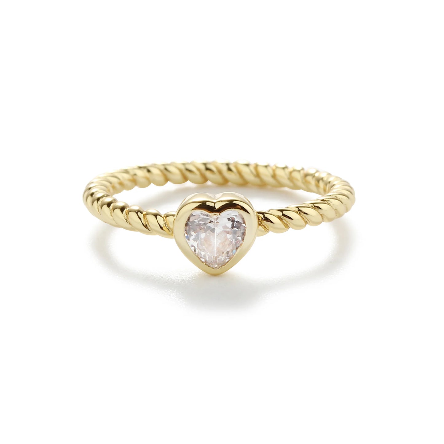 Baby Jones Registry Cherished Moments 14K Gold-Plated Rope Ring with Clear CZ Heart for Girls