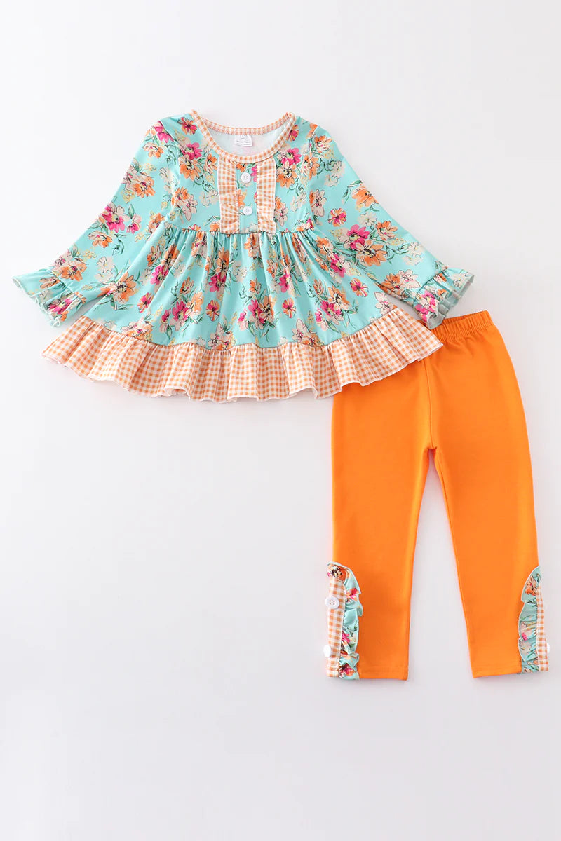 HoneyDew Orange Floral Ruffle Set