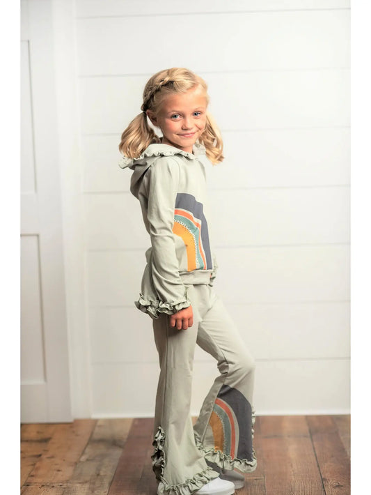 Oopsie Daisy Gray/Sage Rainbow Hooded Set