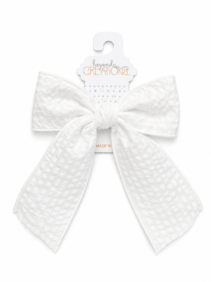 Beyond Creations Short Seersucker Tail Bows On Alligator Clip