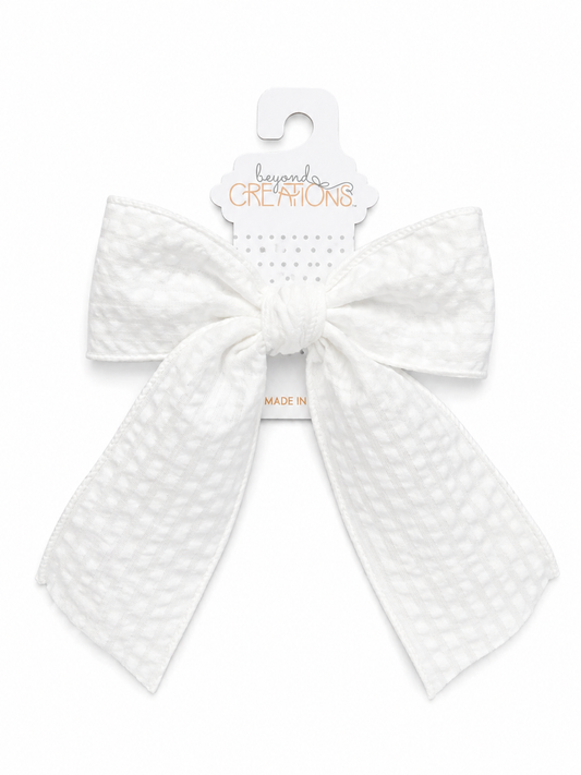 Beyond Creations Short Seersucker Tail Bows On Alligator Clip