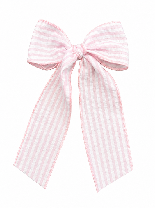 Beyond Creations Long Seersucker Tail Bows On Alligator Clip
