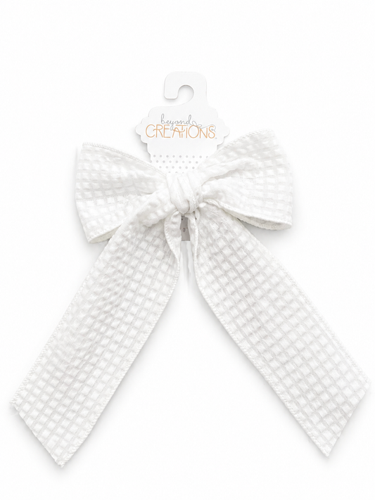 Beyond Creations Long Seersucker Tail Bows On Alligator Clip