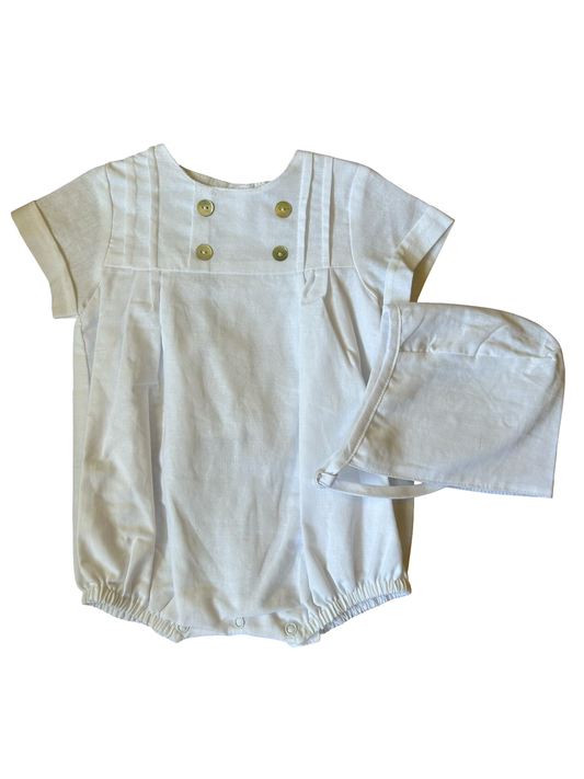 Boy's White Creeper With Hat