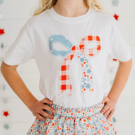 Sweet Wink Girls Bow Patchwork Short Sleeve Tee