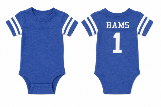 Rabbit Skins Blue #1 Rams Newborn Onesie