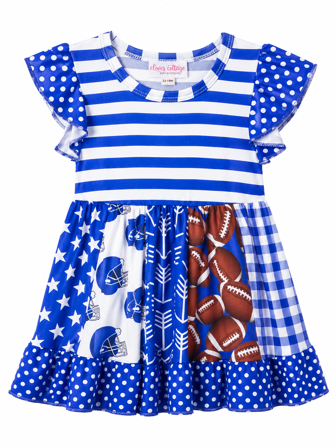 Clover Cottage Football Multi Pattern Dress Size 12/18M