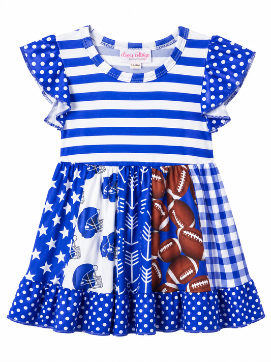 Clover Cottage Football Multi Pattern Dress Size 12/18M