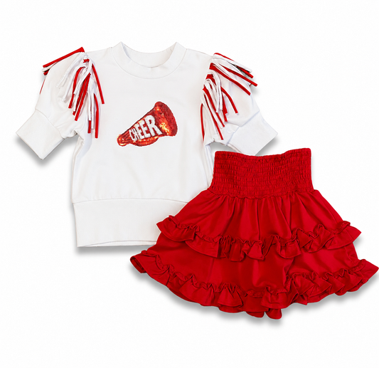 Red & White Megaphone Spirit Skirt Set