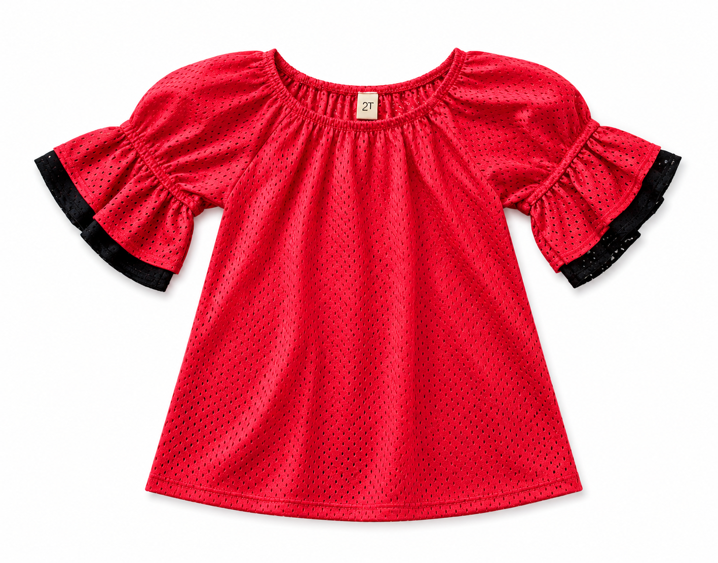 Pomelo Red Ruffled Sleeve Jersey Dress