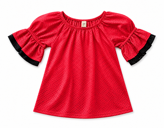 Pomelo Red Ruffled Sleeve Jersey Dress