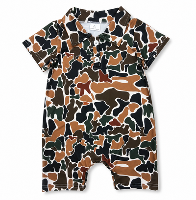 Infant Boys Camo Button Romper