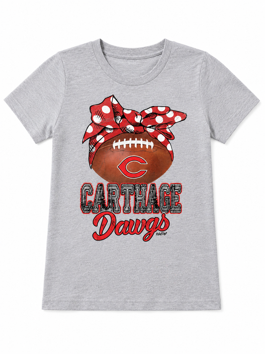 Carthage Dawgs Bow Football Tee Size 8
