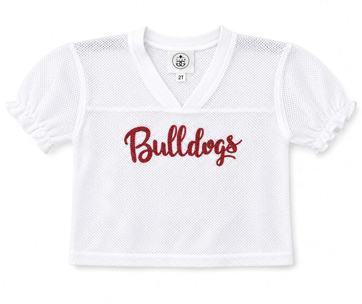 White Ruffle Sleeve Bulldog Jersey Size 2T