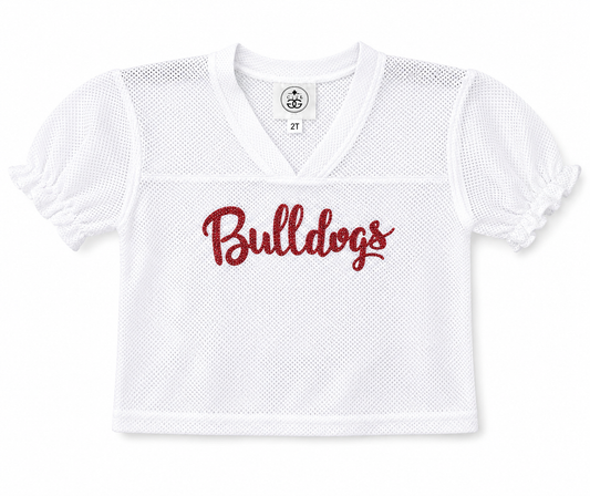 White Ruffle Sleeve Bulldog Jersey Size 2T