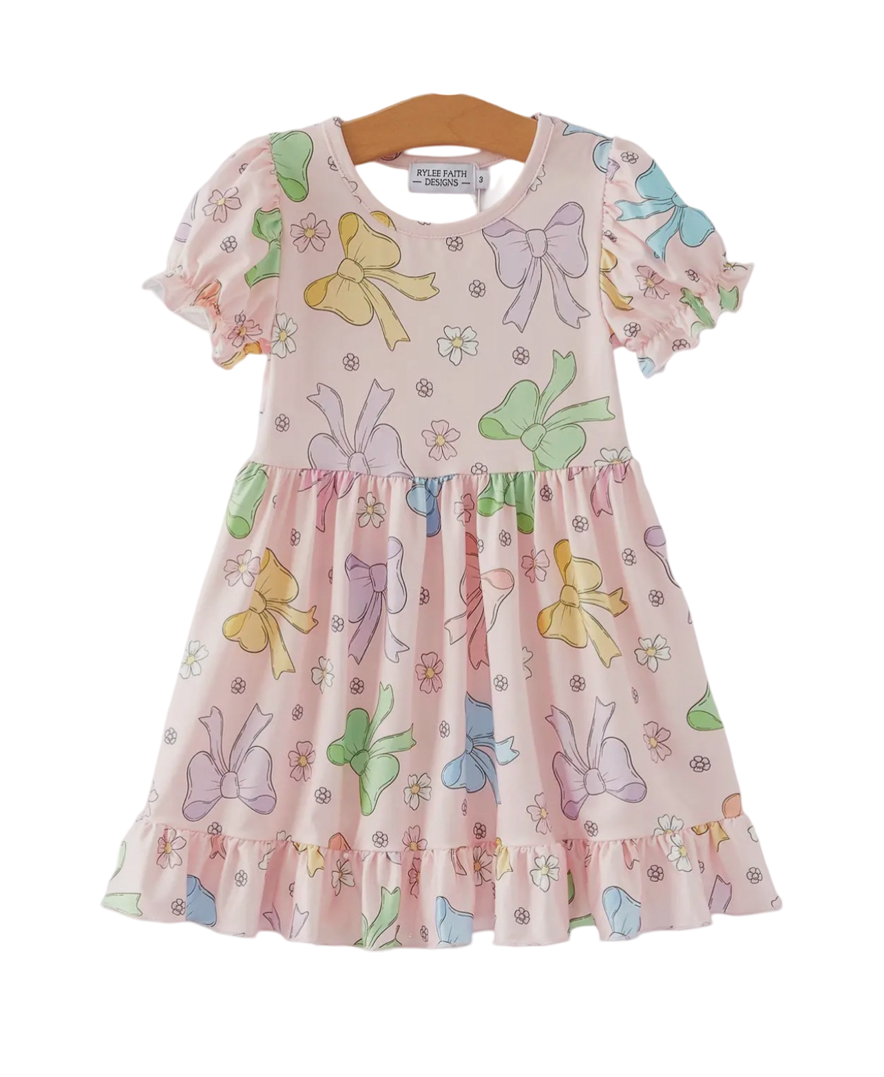 Rylee Faith Designs Colorful Bow Print Ruffles Girls Dress