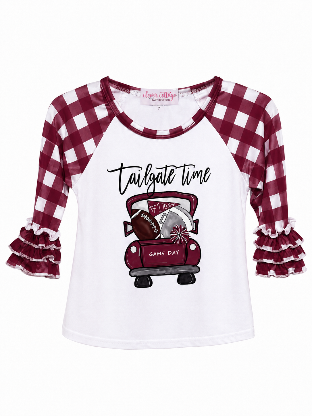Maroon Checkered Tailgate Time Top