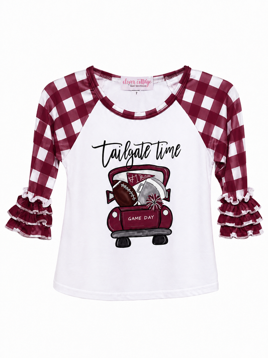 Maroon Checkered Tailgate Time Top