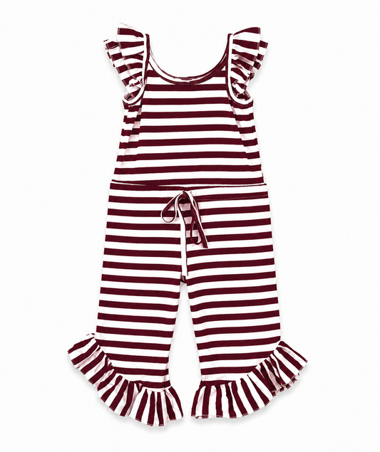Maroon & White Striped Romper