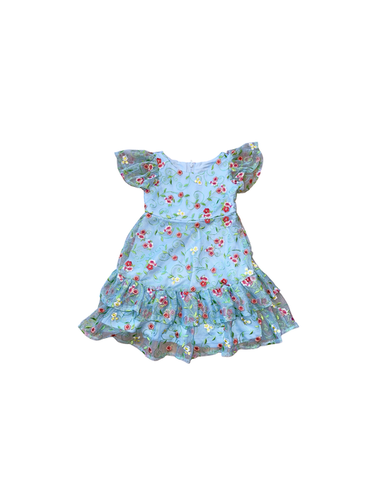 Bonnie Jean Blue Embroidered Mesh Dress