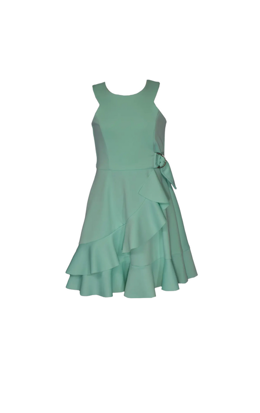 Bonnie Jean Green Scuba Wrap Dress