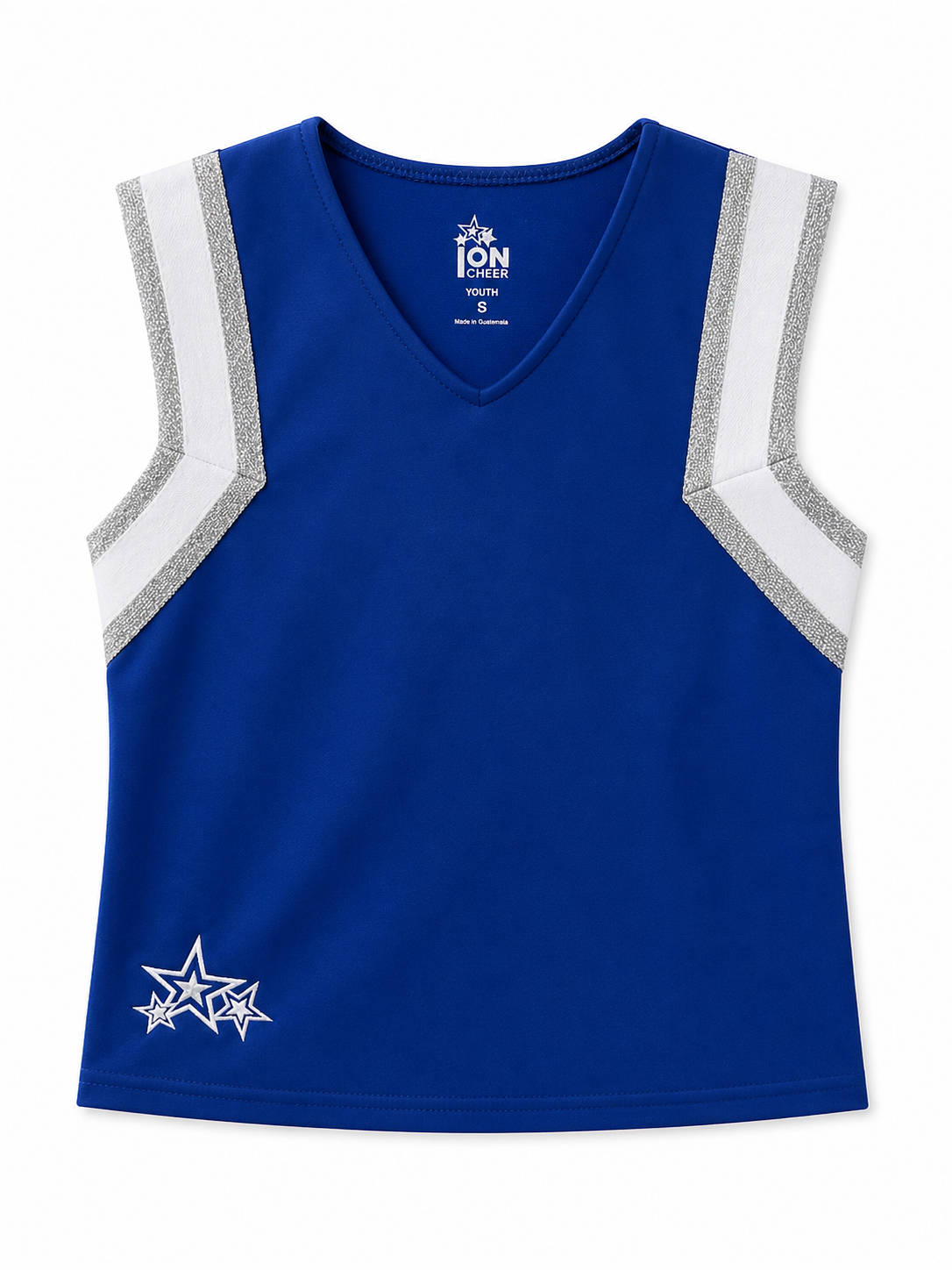 Blue, Silver, & White Star Cheer Suit Top Size Youth Small