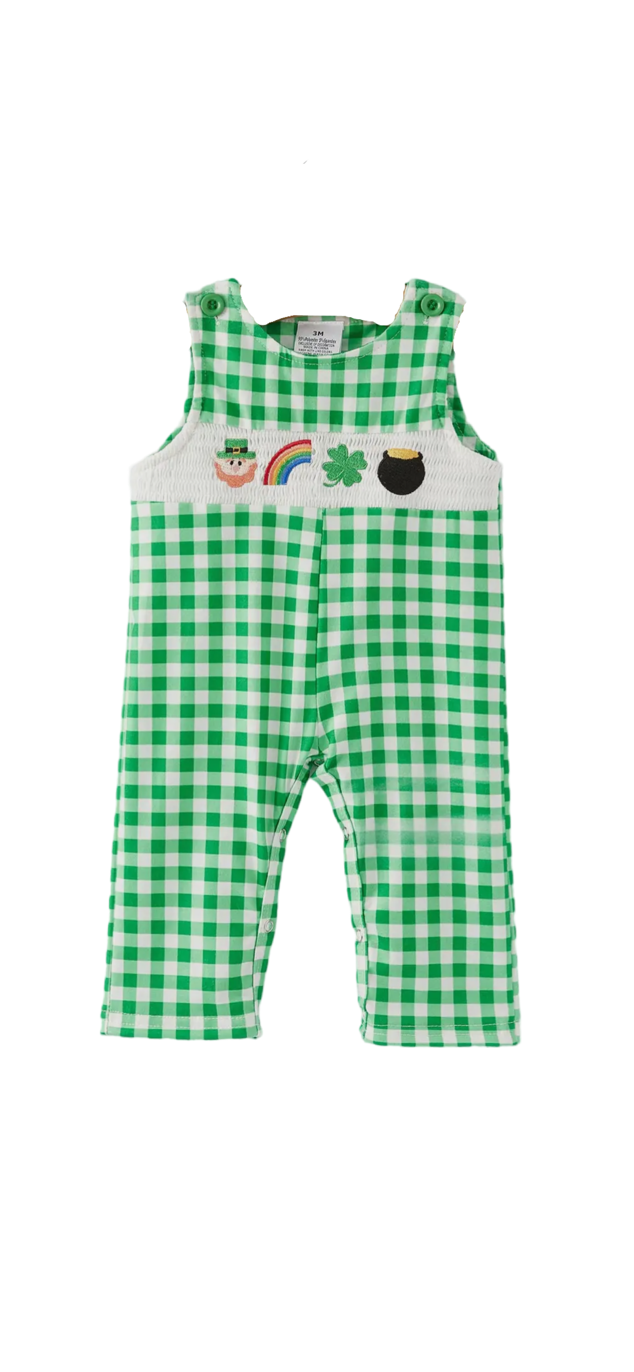 St. Patrick's Day Smocking Embroidered Green Plaid Boys' Romper