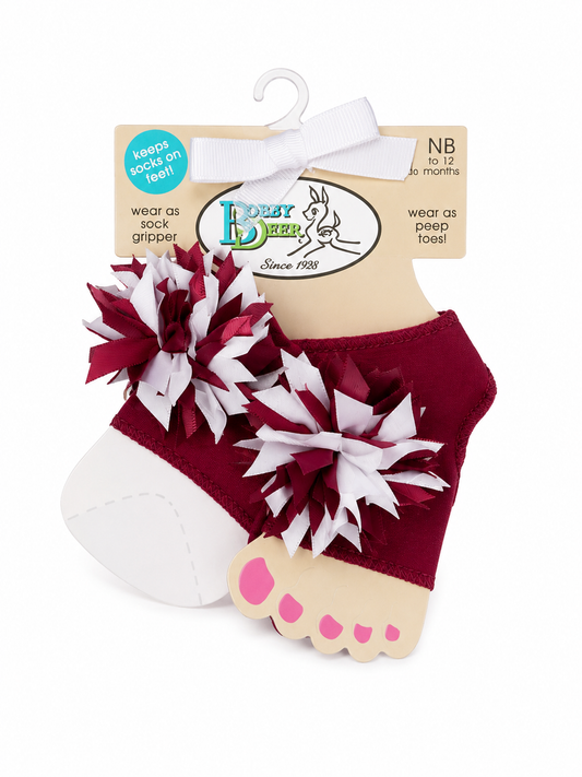 Maroon & White Pom Pom Socks