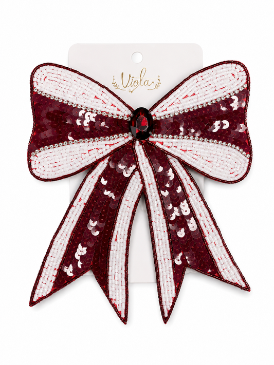 Maroon & White Sequin Bow