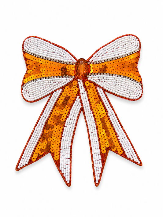 Orange & White Sequin Bow
