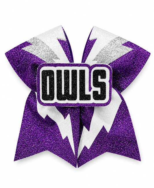Owls Shimmer Lightning Bolt Cheer Bow
