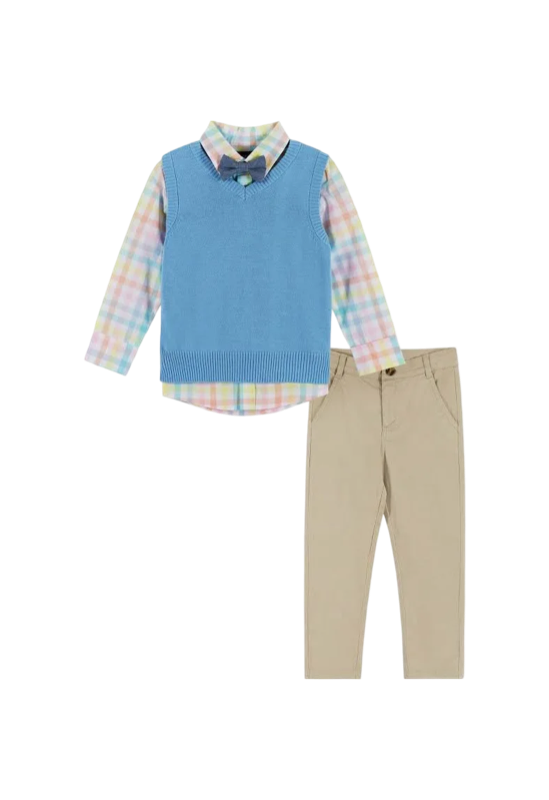 Andy& Evan Pink & Blue Plaid Sweater Vest Set