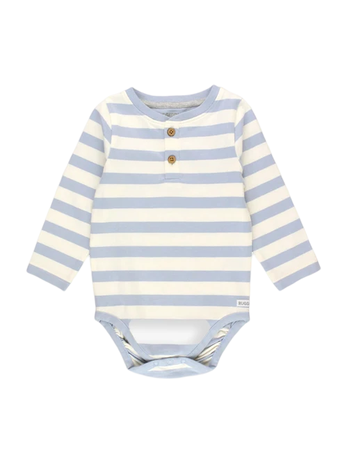Baby Duffee Registry Rugged Butts Frost Blue Knit Long Sleeve 2-Button henley Bodysuit