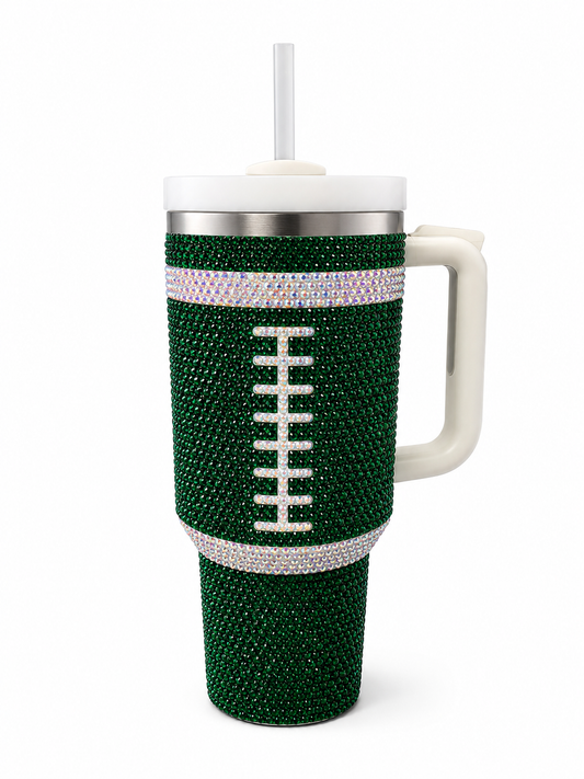 Green Football Rhinestone Cup