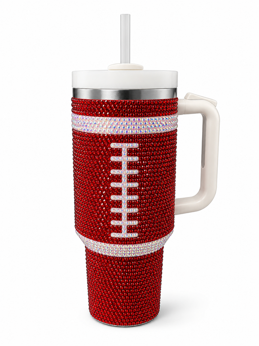Red Football Rhinestone Cup