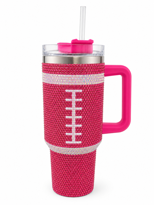 Pink Football Rhinestone Cup