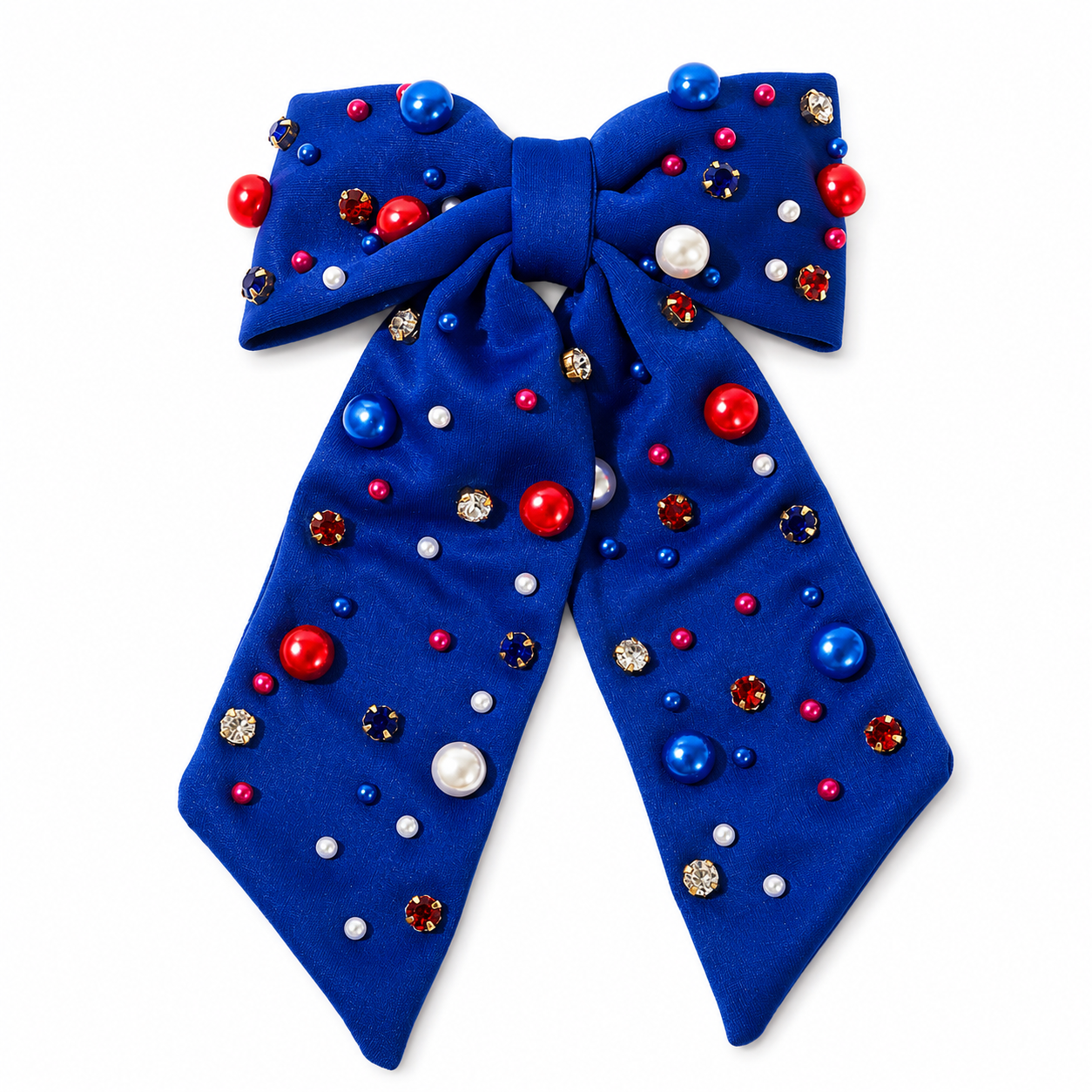4th of July Rhinestone Pearl Bow Hair Clip